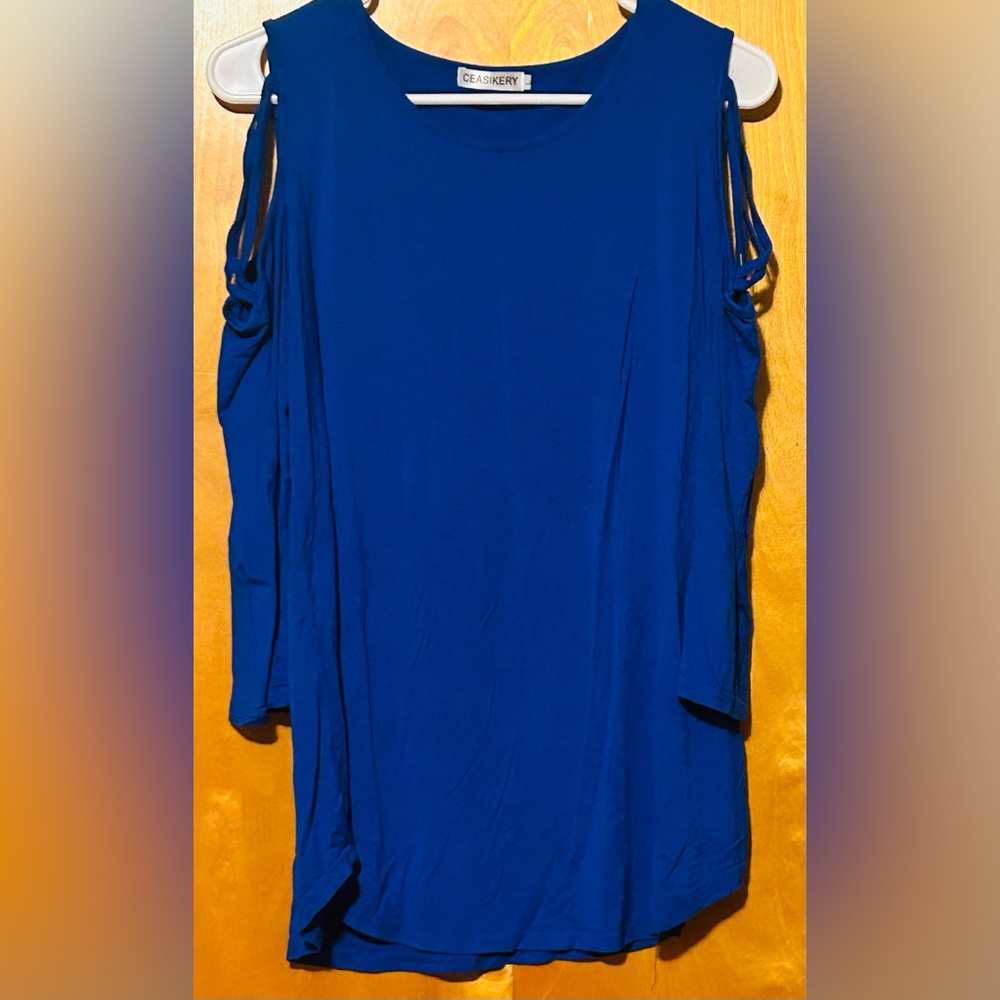 Blue Cold Shoulder Blouse